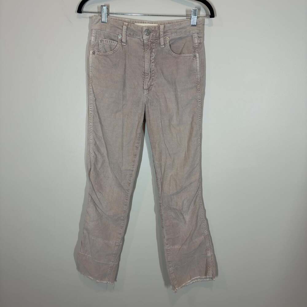 AMO Bella Velveteen Corduroy Pants Womens Size 25 Fawn High Rise Raw Hem